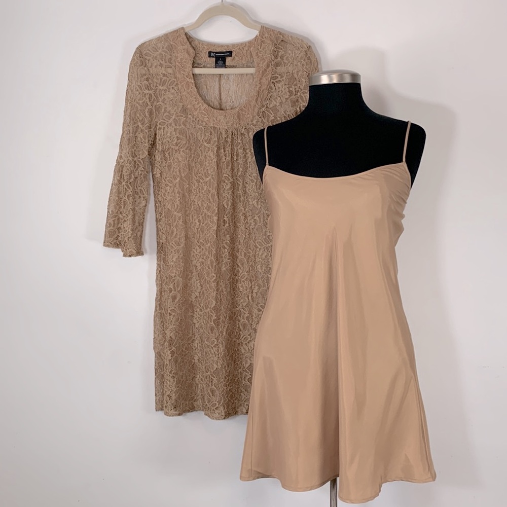 INC International Concepts Vintage 2 Pieces Women’s Size 4 Tan Dress Tunic Top